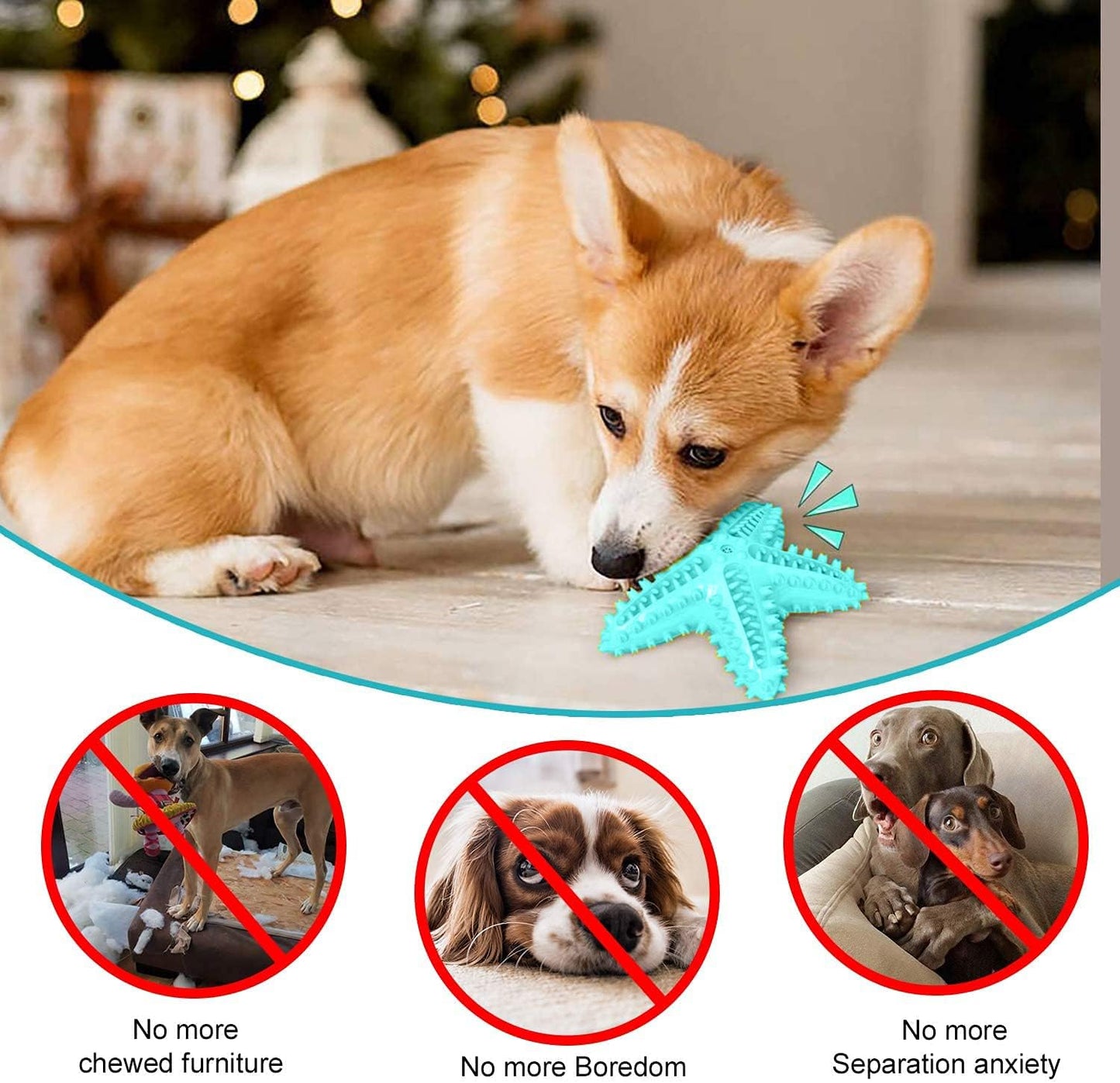 Squeaky Dog Chew Toys for Aggressive Chewers- Dog Toothbrush Toy Durable Chew Sticks for Puppies Teething- Rubber Floating Toy Interactive Puppy Tots Toy for Training Small Medium Dogs (Blue Starfish)