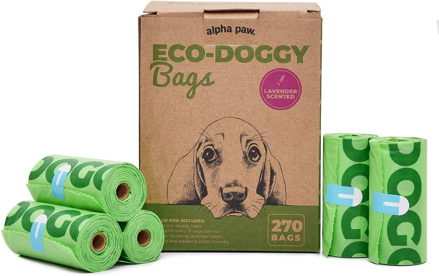 Eco-Doggy Bags(270)- Odor-Blocking, Biodegradable Poop Bags for Dogs - Scented Dog Poop Bags - Lavender-Scented Poop Bags - Compostable Dog Waste Bags - Bolsa Para Perros - Puppy Accessories