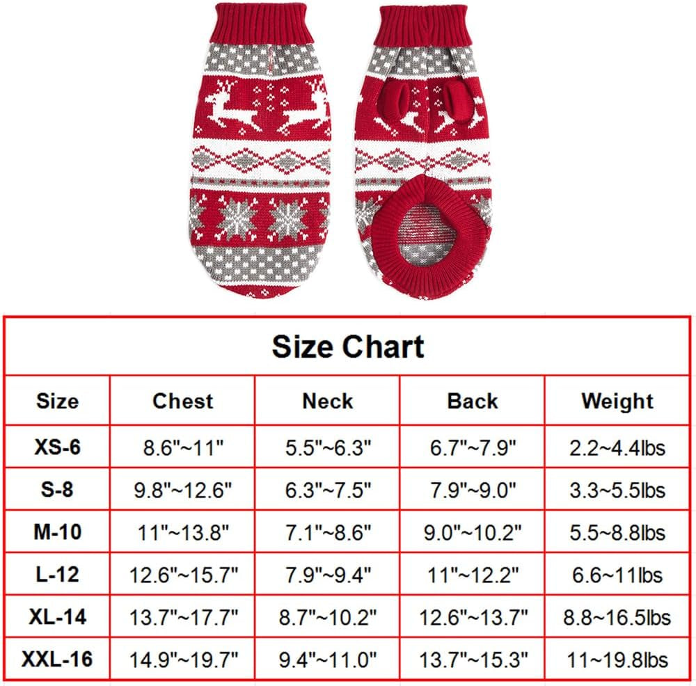 Dog Christmas Sweaters for Small Dogs,Turtleneck Dog Sweater Snowflakes Elk Reindeer Pattern,Dog Christmas Outfit for Small Dogs Cats Boy Girl,Xmas Puppy Costumes (Xmas,S)