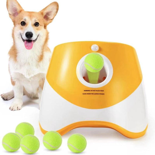 Automatic Dog Ball Launcher, Dog Ball Thrower with 3 Launching Distance,Dew Dog Toy ,3 Mini Tennis Balls (2 Inch) Included， Interactive Dog Toys for Small & Medium Dogs Indoor & Outdoor, Orange/Green/Light Green /Blue Color Pet Interactive