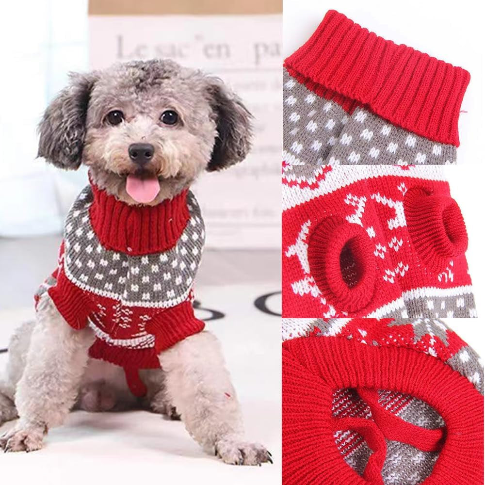 Dog Christmas Sweaters for Small Dogs,Turtleneck Dog Sweater Snowflakes Elk Reindeer Pattern,Dog Christmas Outfit for Small Dogs Cats Boy Girl,Xmas Puppy Costumes (Xmas,S)