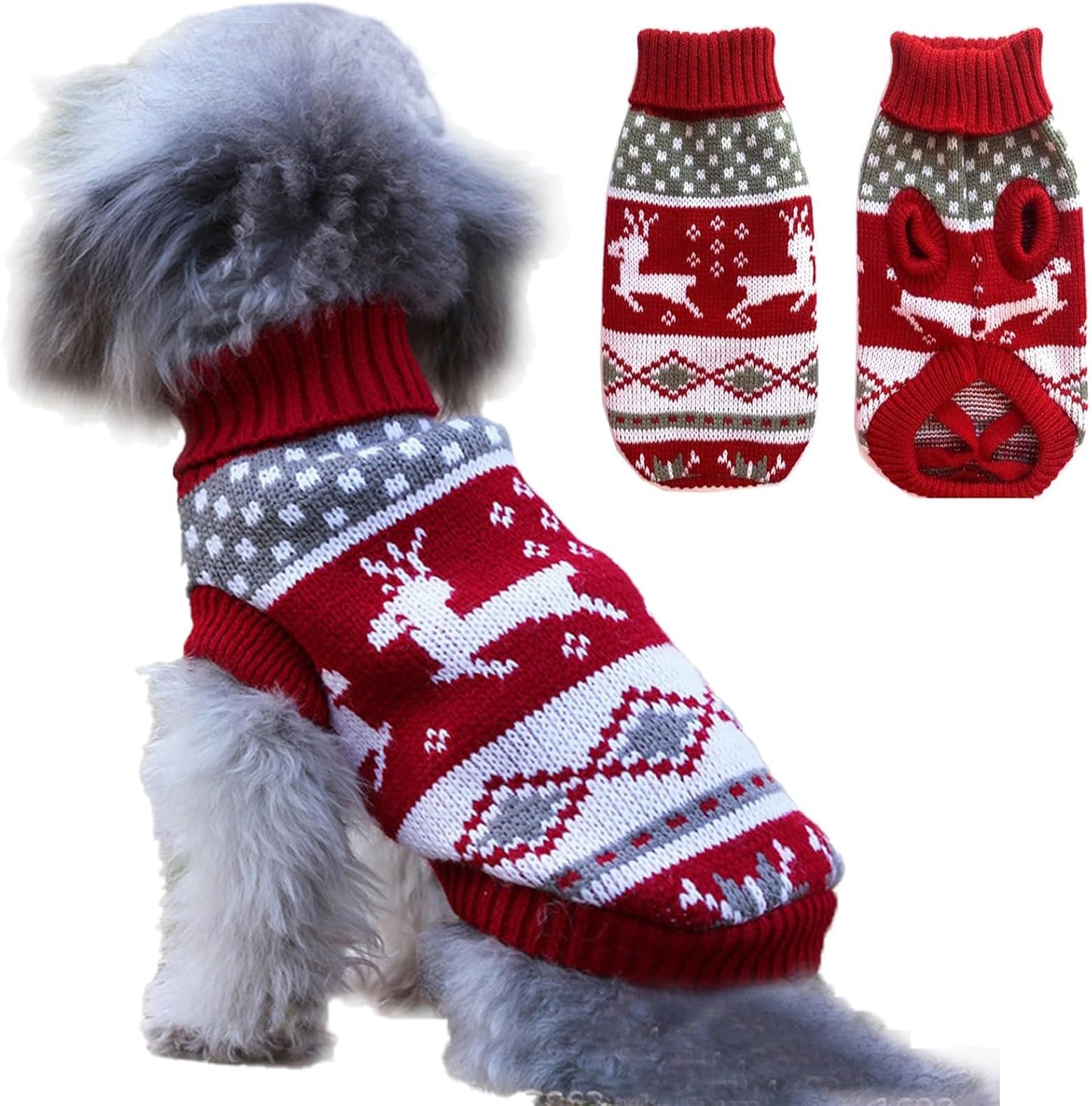 Dog Christmas Sweaters for Small Dogs,Turtleneck Dog Sweater Snowflakes Elk Reindeer Pattern,Dog Christmas Outfit for Small Dogs Cats Boy Girl,Xmas Puppy Costumes (Xmas,S)