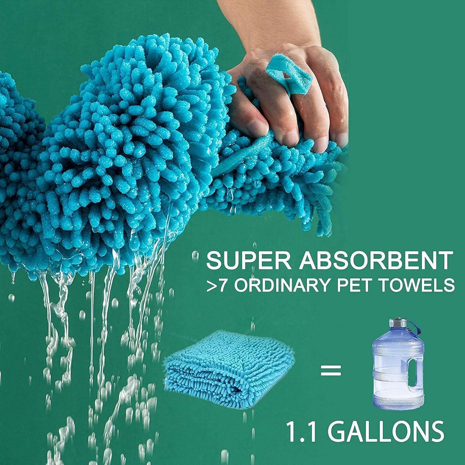 Chenille Dog Towel, Super Absorbent Microfiber Dog Towels for Drying Dogs Cats, Quick Drying Dog Bath Towel with Hand Pockets, Machine Washable (X-Large, 34X24, Blue)