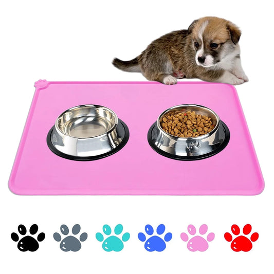 Silicone Waterproof Dog Cat Pet Food Mats Tray - Non Slip Pet Dog Cat Bowl Mats Placemat - FDA Grade Dog Pet Cat Feeding Mat-Pink