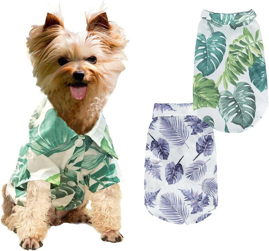 Dog Hawaiian Shirt Coconut Tree Print Summer Tee Shirts for Small/Medium Dogs/Cats (Green, M)