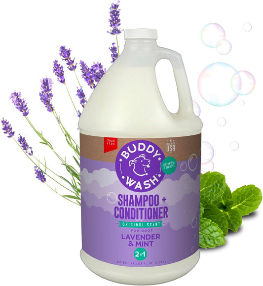 Buddy Wash 2-In-1 Dog Shampoo and Conditioner for Dog Grooming, Lavender & Mint, 1 Gal. Bottle