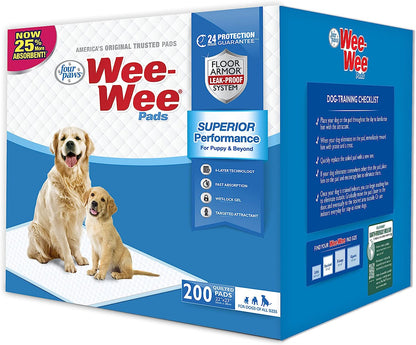 Wee-Wee Superior Performance Pee Pads for Dogs of All Sizes, Leak-Proof Floor Protection Dog & Puppy Quilted Potty Training Pads, Unscented, 22" X 23" (200 Count)