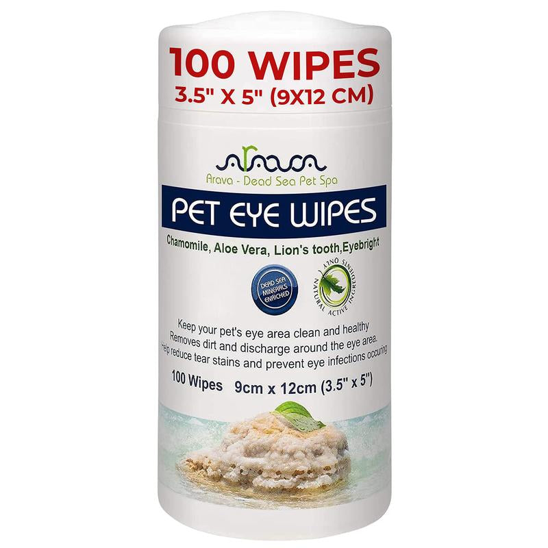 Arava Natural Pet Eye Wipes for Dogs Cats Puppies & Kittens - 100 Count - Cat Dog Eye Wipes for Discharge and Crust - Removes Dirt, Prevents Tear Stains